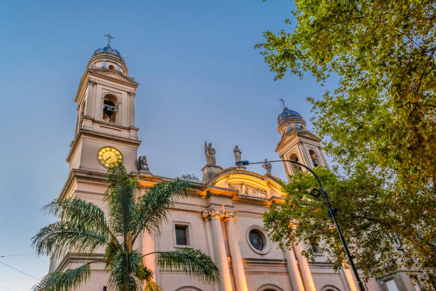 Low angle shot exterior view of montevideo basilica at ciudad vieja district.