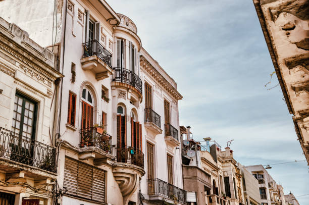 Montevideo, Uruguay - December 22, 2022: Buildings with traditional Spanish architecture on the outskirts of Zabala Square in the old town of Montevideo, capital of Uruguay